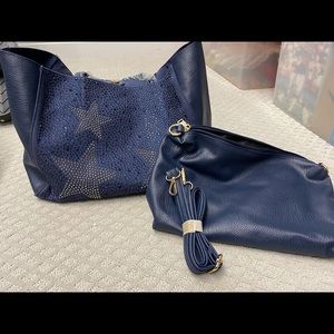 Navy bag, star sequin print, brand new never used
